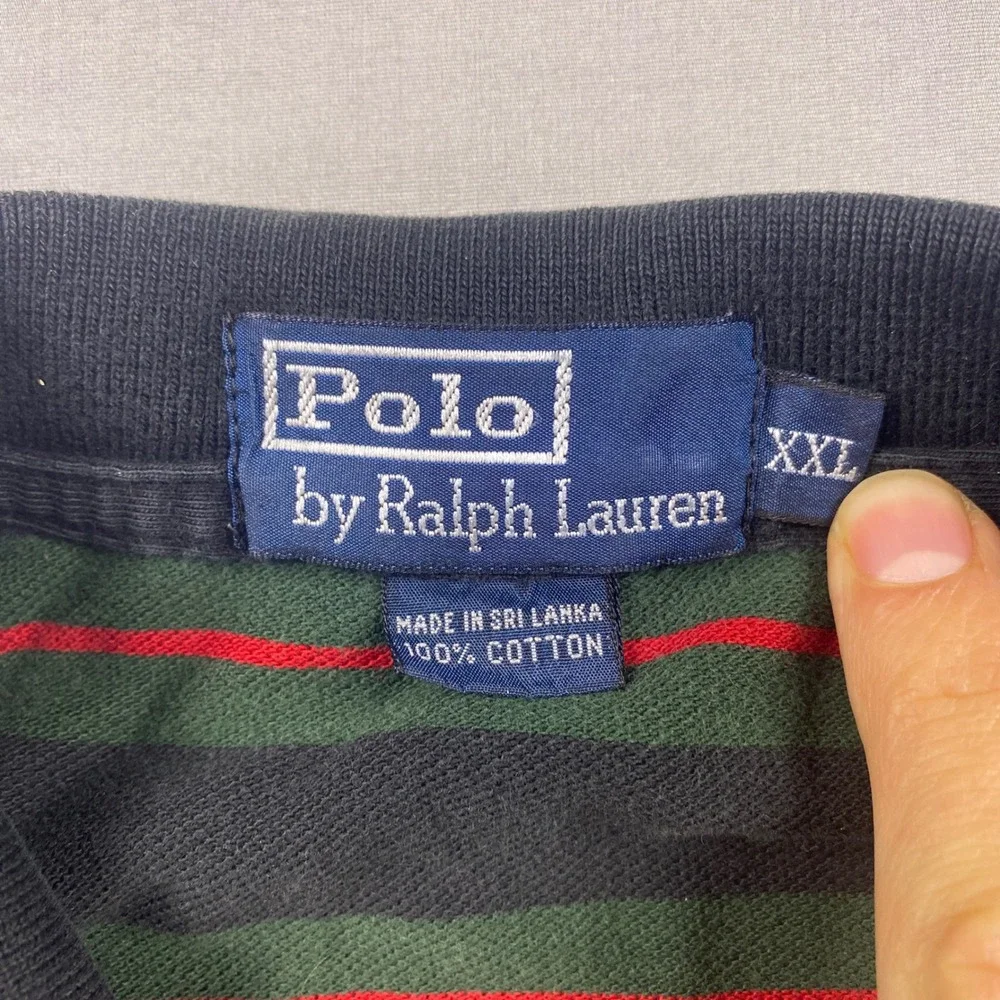 Polo Ralph Lauren XXL Striped Polo Shirt Blue Tag Green Gray Red Pony Vintage
